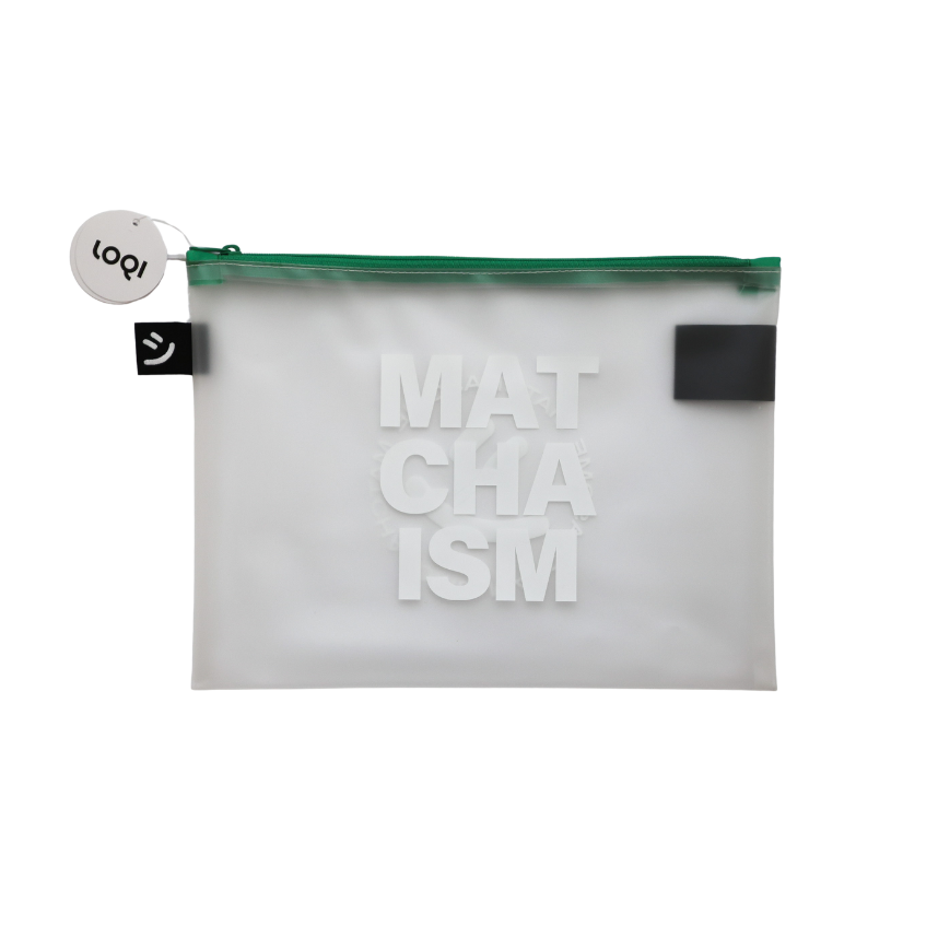 Matcha tea set with whisk, ceremonial grade matcha in a LOQI pouch