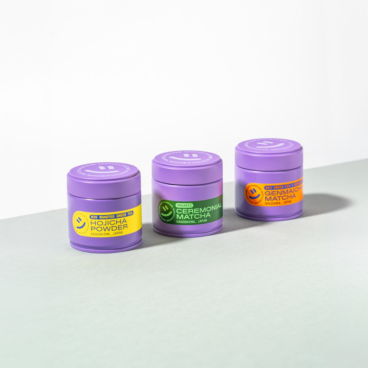 Matchasome Tee 3-er Set. Hojicha Pulver, Kagoshima Matcha, Genmaicha Matcha. Bio Ceremonial Matcha.