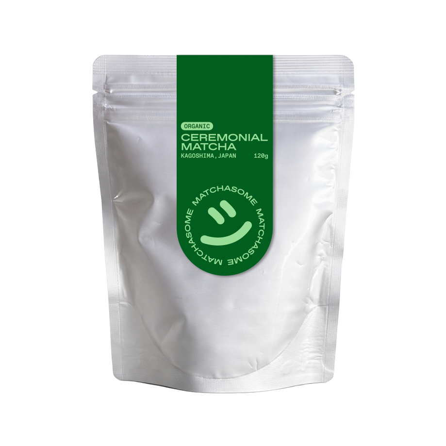 Der Matchasome Ceremonial Grade Barista Bio Matcha Tee in der 120g Beutel für Matcha Latte