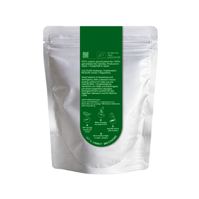 Der Matchasome Ceremonial Grade Barista Bio Matcha Tee in der 120g Beutel für Matcha Latte