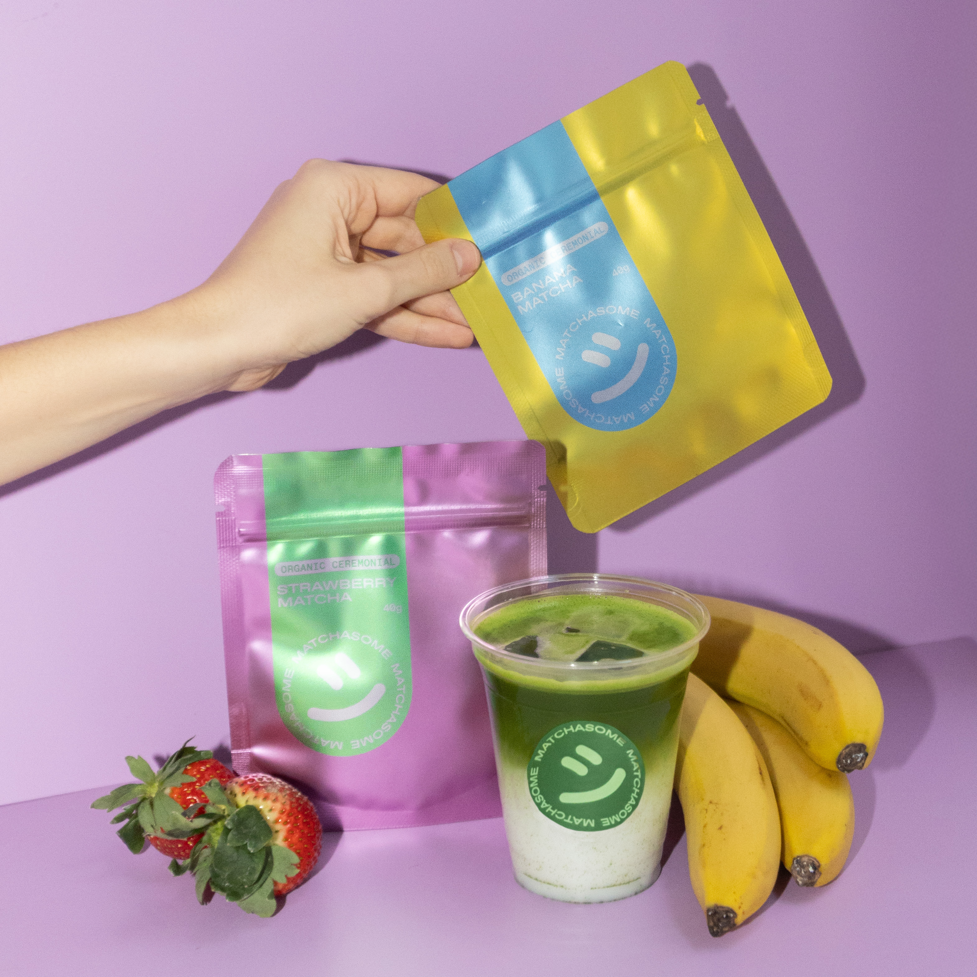 Banane und Erdbeere Matcha