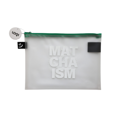 Matcha tea set with whisk, ceremonial grade matcha in a LOQI pouch