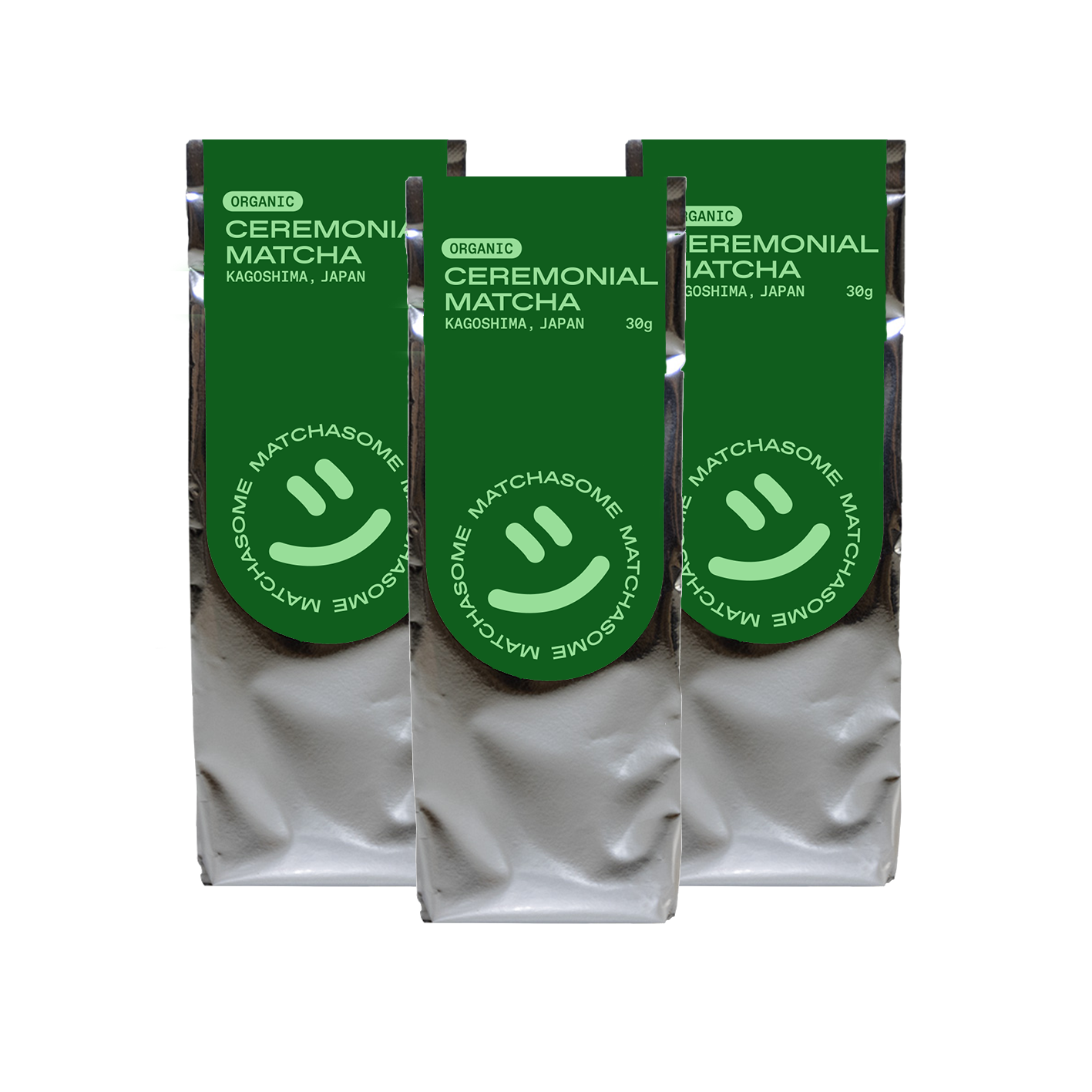 Unser Matchasome Ceremonial Grade Bio Matcha Tee im Nachfüllpack 30g 3-er Set