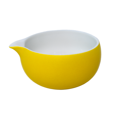 Yellow and white matcha bowl with spout