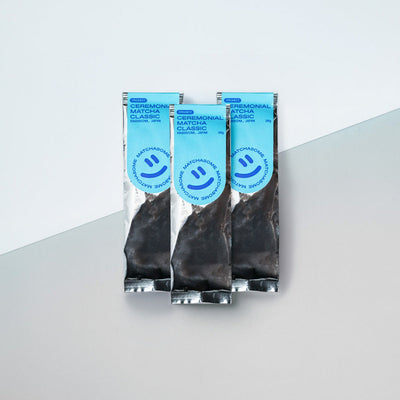 Unser Matchasome Ceremonial Grade Bio Matcha Classic Tee im Nachfüllpack 30g 3-er Set Bundle